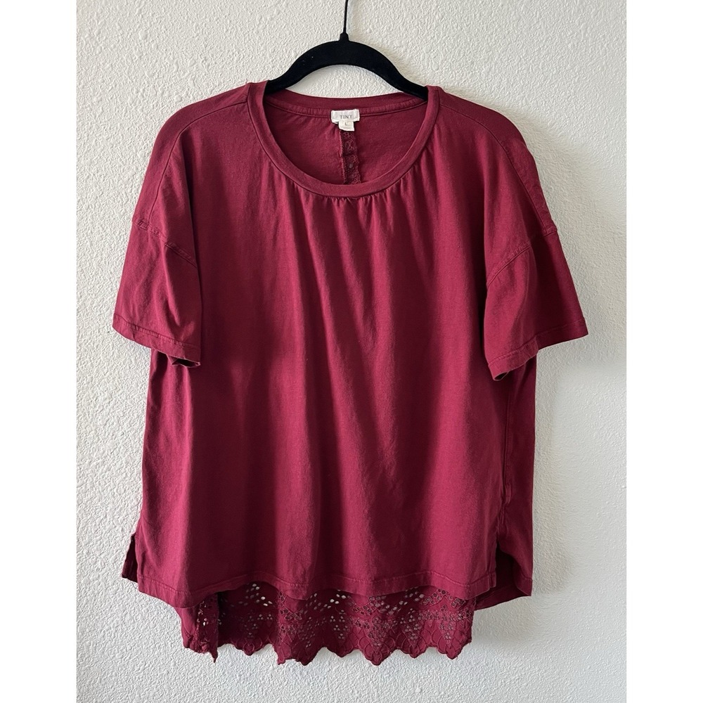 TINY Women's Top Size Large Burgundy Color Tee Eyelet Back Detail Boho Classic